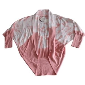 NWT Wonderly Small Pink Tie Dye Waffle Knit Batwing Dolman Open Front Sweater